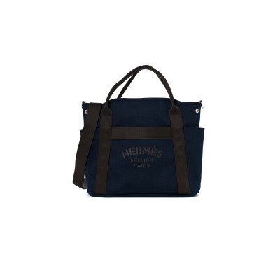HERMES TOILE SAC DE PANSAGE GROOM BLEU NAVY FEU (38*32*17cm)